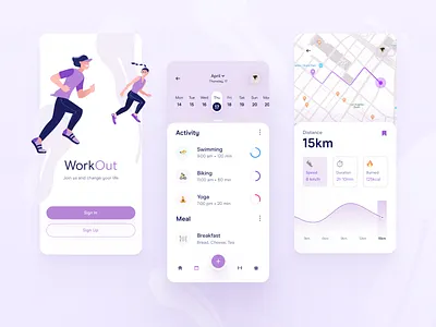 Fitness Mobile App activity app calendar chart design fit fitness food healthy map mobile running schedule sport statistic tracking training ui ux workout