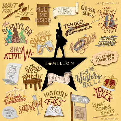 Hamilton Musical Act 1 Song Illustrations broadway illustration lettering songs typography typography design