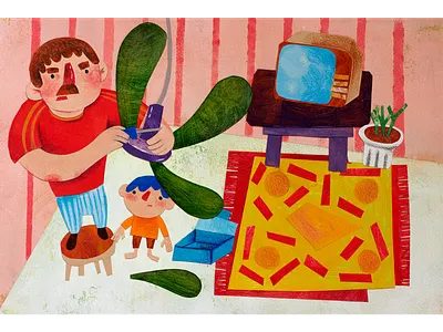 dad and son collage dad daddy fan flat illustration illustration son television