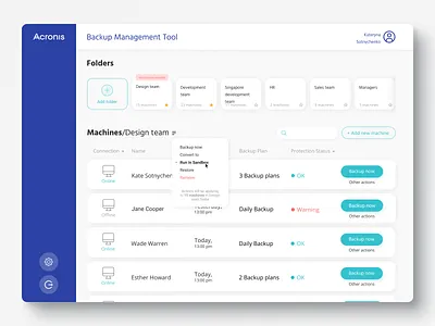 Acronis Backup Management Tool design minimal ui ux web