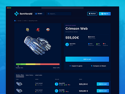 ItemHerald cs:go dota esports gaming item details marketplace skins tf2 trading ui ux webdesign