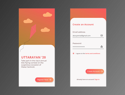 Sign Up page for kite flying contest app dailyui dailyui 001 dailyuichallenge design minimal ui ux web