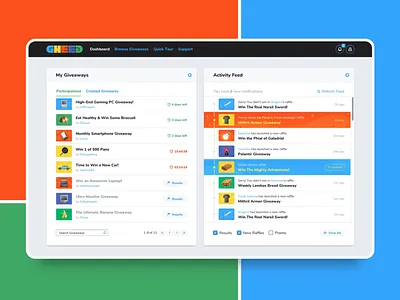 GHEED Dashboard activity feed contest dashboard dashboard animation dashboard design dashboard ui esports feed gaming gheed giveaway influencer influencer marketing news feed raffle refresh streamer streaming twitch youtube