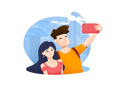 Travel S1 airplane airport character girl illustration man people selfie travel vector woman