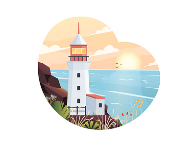 Flat Modern design Illustration of Lighthouse creative flat design illustration landscape lighthouse sea seaside summer travel