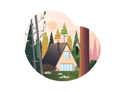 Flat Modern design Illustration of Cabin house adventure cabin clean creative flat design forest illustration landscape tree wild wildlife woodpecker