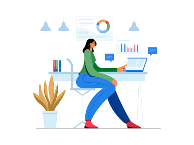 Girl in the office. business character flat girl illustration office ui vector website