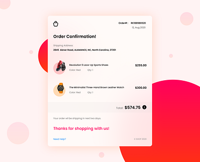 Daily UI 017 (Email Receipt) 017 clean email receipt emailer grediant inspiration minimal trend2020 typography ui uidaily uidesigner uiux uiux designer ux web website