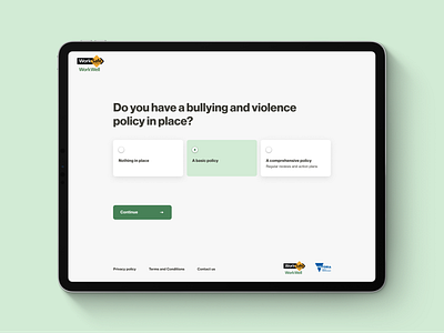 WorkWell • Self Assessment government landing page mental health mental health awareness program questionnaire steps tablet app tablet design