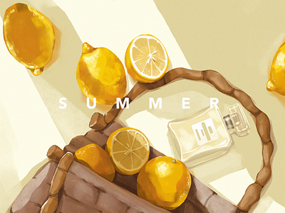 Summer Glamour Illustration august design design studio digital art digital illustration digital painting fruit fruit illustration glamour graphic design illustration illustration art illustrations illustrator lemon perfume procreate summer sun yellow