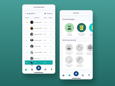 Recycle leaderboard badges design green leaderboard mobile design mobile ui recycle recycling style ui design