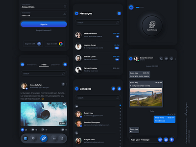 Communication App dark theme iphone x messages app neumorphic design social app