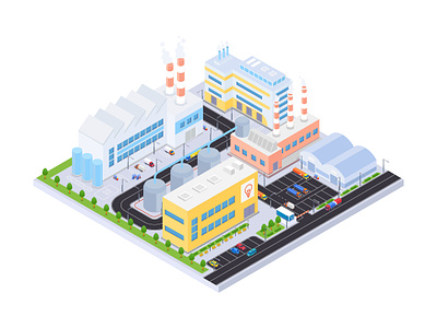 Green Machinery isometric illustration building design eco factory flat design green illustration industry insdustrial isometric isometry machinery style urban vector