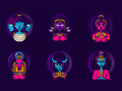 powerful Goddesses from various mythologies character design icons motion design mythology powerful women