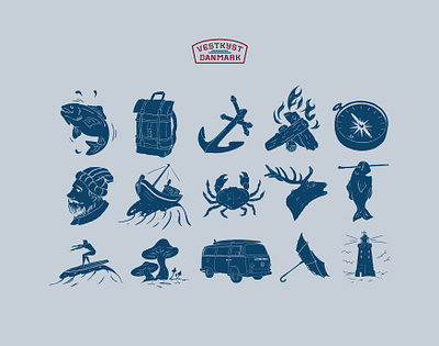 West Coast Illustrations denmark fisherman graphic graphical hiker illustration illustration art illustration design illustrations nature nordic outdoor outdoor badge outdoor logo outdoors sailor surf surfer surfing visual identity