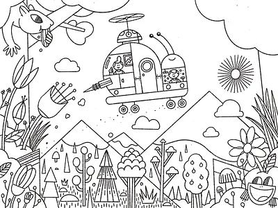 Coloring Page adventure brush character flowers frog gille procreate snail squirrel