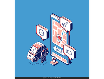 Electric car 2d art creative design drawing fineart illust illustration isometric vector