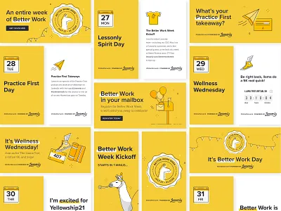 Lessonly Better Work Week Social branding design event branding illustration lessonly social