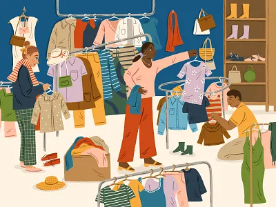Thrifting amelia flower characters clothes digital fashion folioart illustration procreate shop