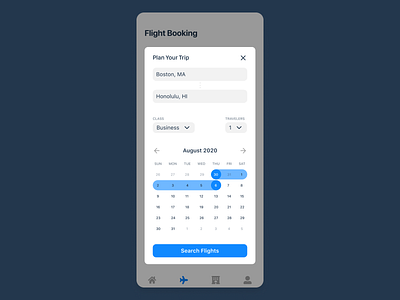 Daily UI #080 blue booking app daily ui 080 daily ui challenge date picker date picker ui datepicker flight app flight booking app hotel app hotel booking minimalist design mobile app design ui design