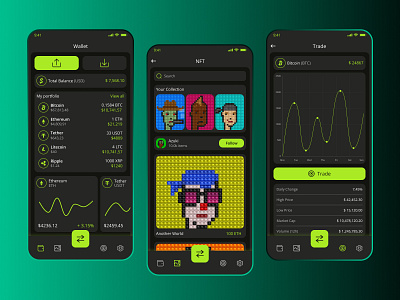 Crypto Wallet NFT / Mobile App / Dark Mode app crypto design figma mabileapp mobile nft ui ux wallet