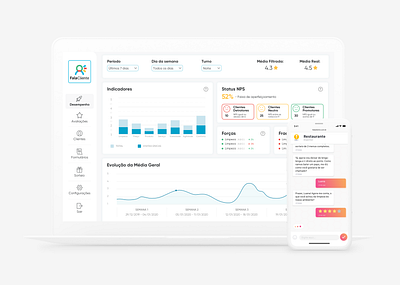 Dashboard + Chatbot: Fala Cliente chart chatbot dashboard saas ui ux