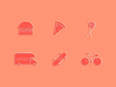 Food + Travel Icons art branding color design dribbble flat icon icon design icon set iconography icons illustration illustrator logo vector