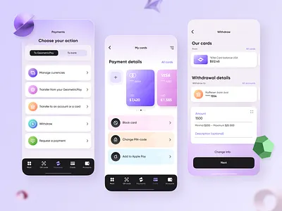 Geometric Pay // Mobile App Part. 2 app app design application banking business credit card finance finance app finance business finances financial financial app fintech mobile mobile app mobile design mobile ui pay payment product