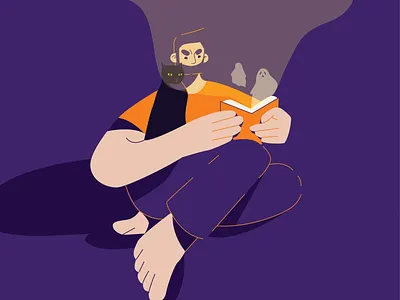 A mystery book 2d adobe illustrator cat character design flat ghost illustration man minimalist mystery vector web