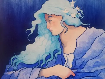 Winter Forest Nymph art noveau book art illustration painting watercolor