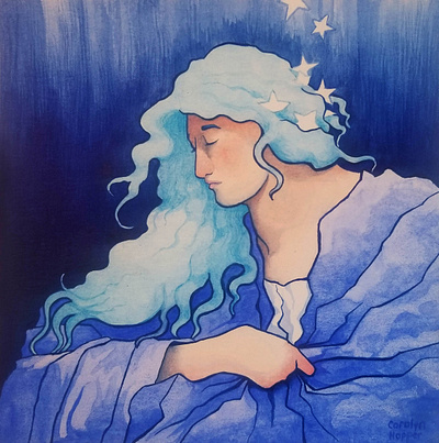 Winter Forest Nymph art noveau book art illustration painting watercolor