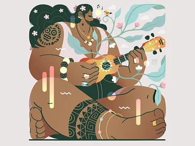 Birds, Plants & Music - The Ukulele player bird birds chill fashion flat flower flowers gaspart guitar hair illustration jewels music musician nature plant plants tattoo vector woman
