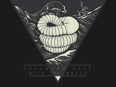 "Bookworm Rage - With the Waves" cover black white cover design engraving illustration logo logotype metal music print sea waves worm