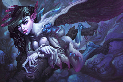 The Tangled Forest Spirit black hair demon demongirl druid girl fantasy forest spirit girl illustration illustration art nature procreate splash art vampire girl