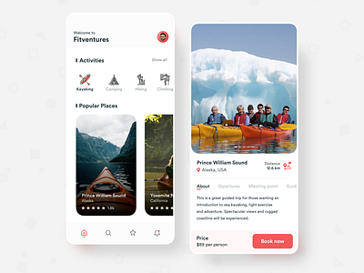 Adventure traveling app UI adventure adventure time alaska app application clean design ios iphonex kayaking minimal product sketch travel ui usa ux