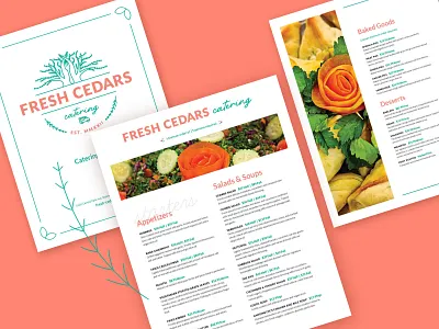 Fresh Cedars :: Menu brand design branding catering food food menu food truck green identity kitchen lebanese mediterranean menu orange print red restaurant restaurant menu tree