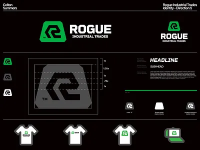 Rogue Industrial Trades Identity - Direction 5 badge brand identity branding identity design lettermark logo logo design r logo symbol thicklines trademark