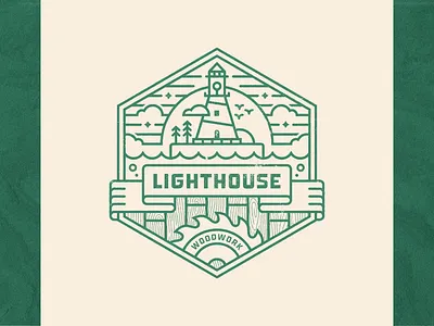 Lighthouse Woodwork banner blade clouds lighthouse logo linework saw wood woodwork woodworking