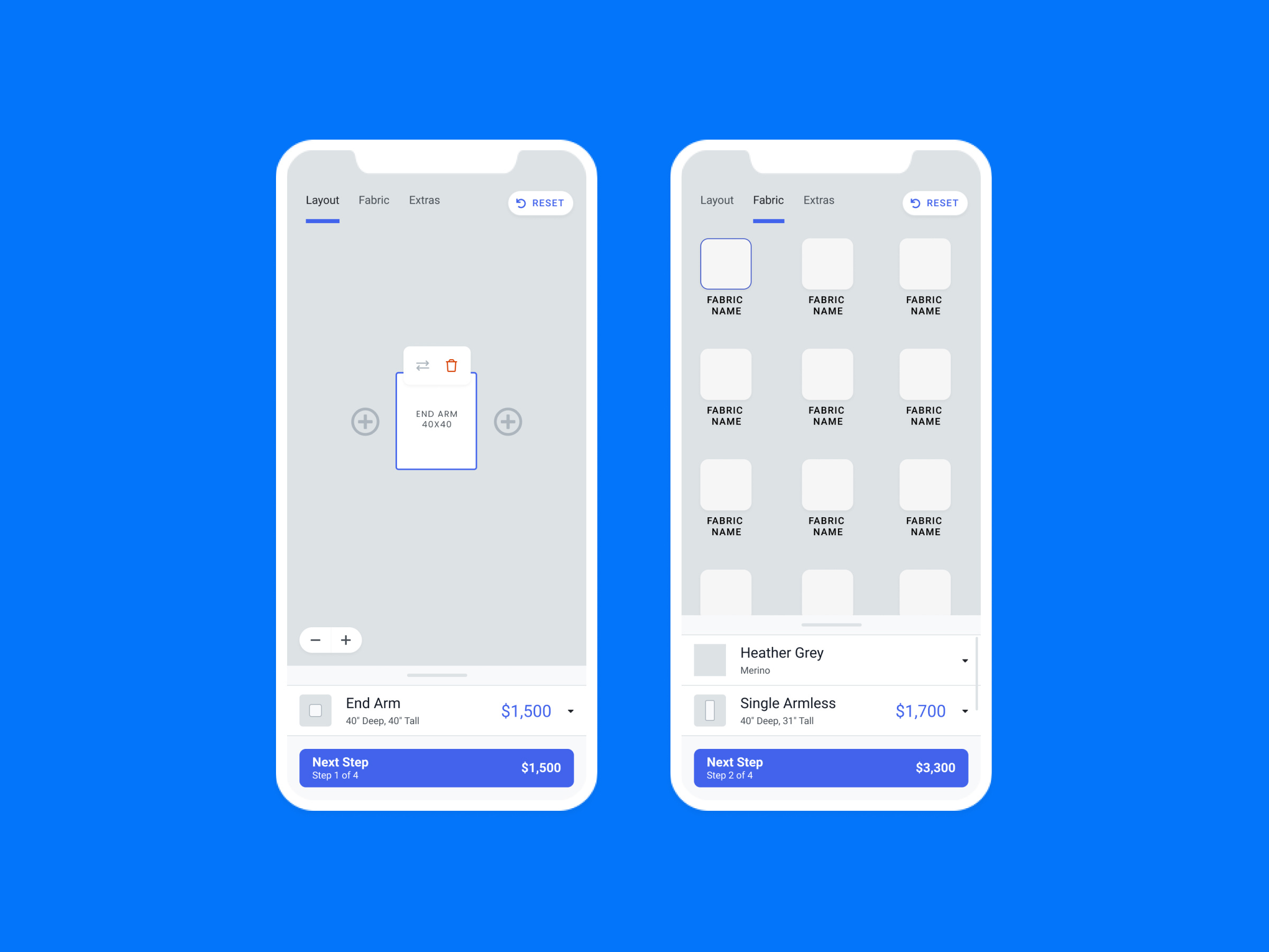Example of Wireframes / Prototype / DIY Furniture Builder