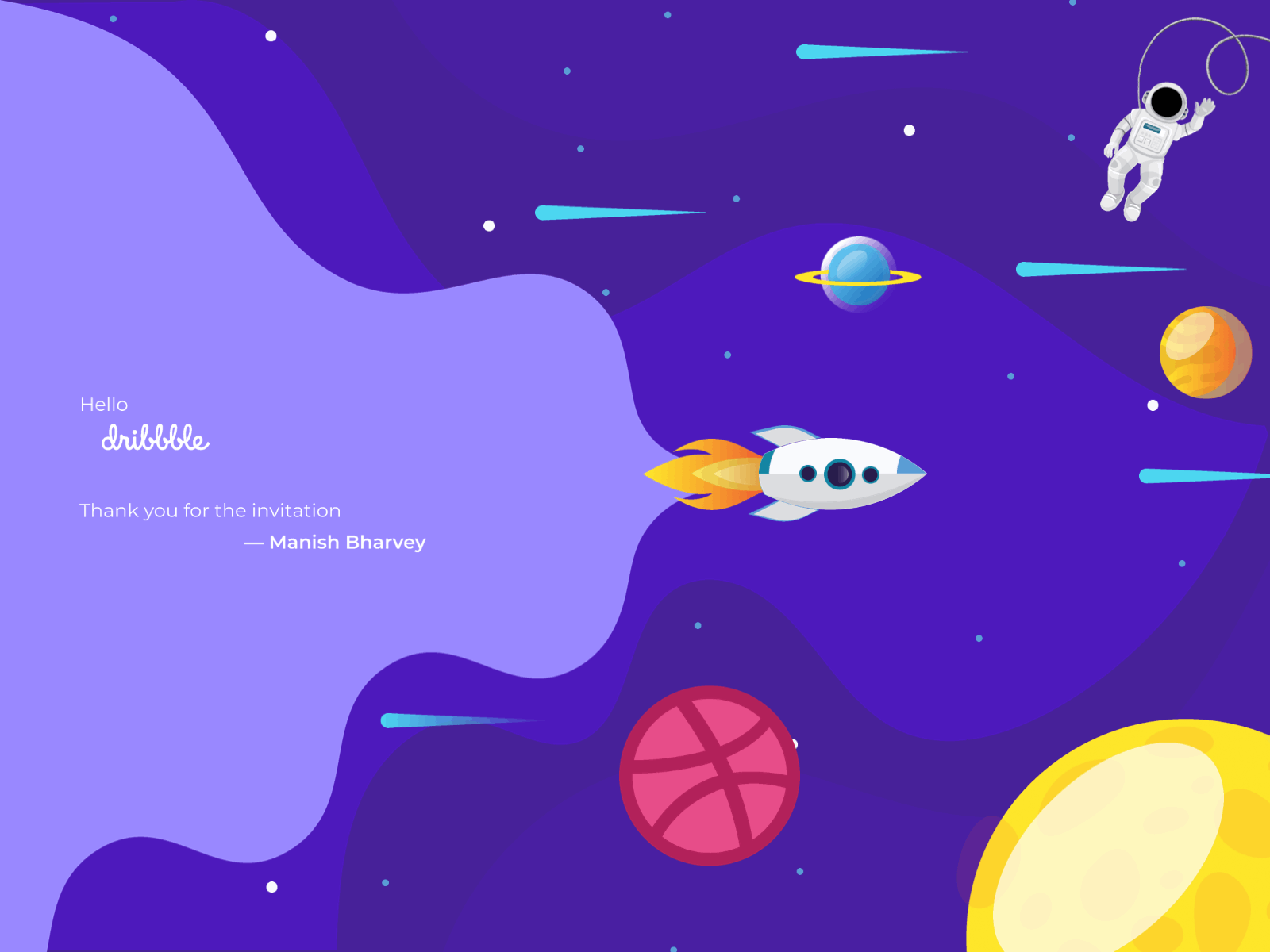 Hello Dribbble! animated gif animation design dribbble dribbble invite figma illustration invite principle thank you thanks ui vector web