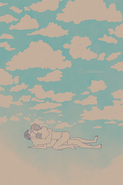 Summer Love beach cloud couple illustration ink drawing love lover summer