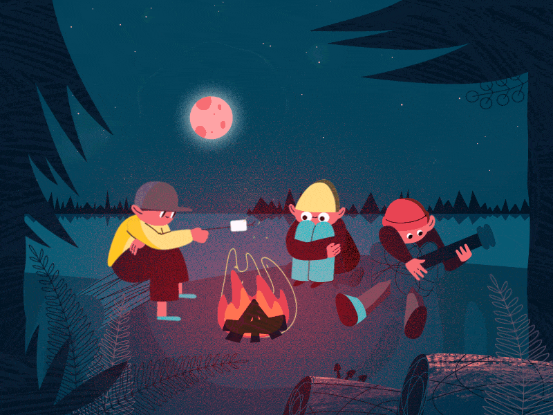 Campfire evening animated animated gif animation architecture artwork behance branding design dribbble dribble gif illustration ui vector