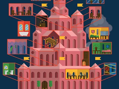 castle architecture cross section design environment fantasy illustration magic vector