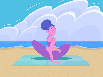 Zen at the beach adobe cartoon character clouds cool down design exercise female illustration illustrator marketing ocean pastel peace stretch vector woman workout yoga zen