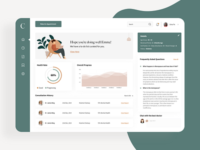 Women's Healthcare Dashbaord appointments clean dashboard health healthcare menopause patient webapp wellness women