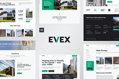 Evex Elementor Template Kit air condition clean clean energy cooling electricity elementor green heat pump heating hvac industry inspiration repair shop repairman solar energy solar panels solar power template website wordpress