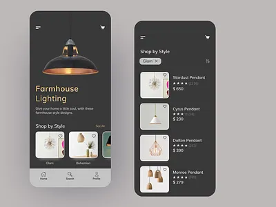 Lamp Store App app design application design ecommence ecommerce lamp light minimal mobile app mobile ui pendant product product design shop ui uidesign uidesigner uidesigns uiux ux
