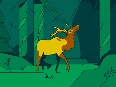 Into the Forest elk elks forest illustration landscape liminal surreal vector woods