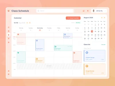 Exploration Web App | Schedule Screen big sur blur calendar ui class clean dashboad dashboard ui design fluent design online class orange schedule schedule app task ui ui ux design ui design ux web web app design
