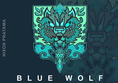 blue wolf tribal animal art branding design graphic design icon illustration illustrator logo minimal vector